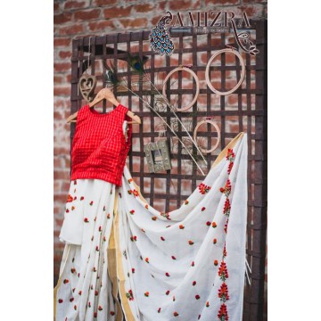 FRENCH KNOT-WHITE TWISTS  Hand Embroidered Phulkari